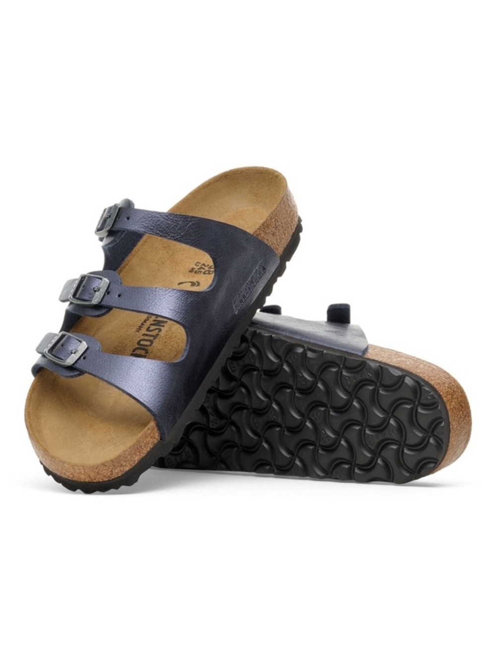Birkenstock – Florida Soft Footbed Sandals Blue Triple Strap Slides – Sz. 37